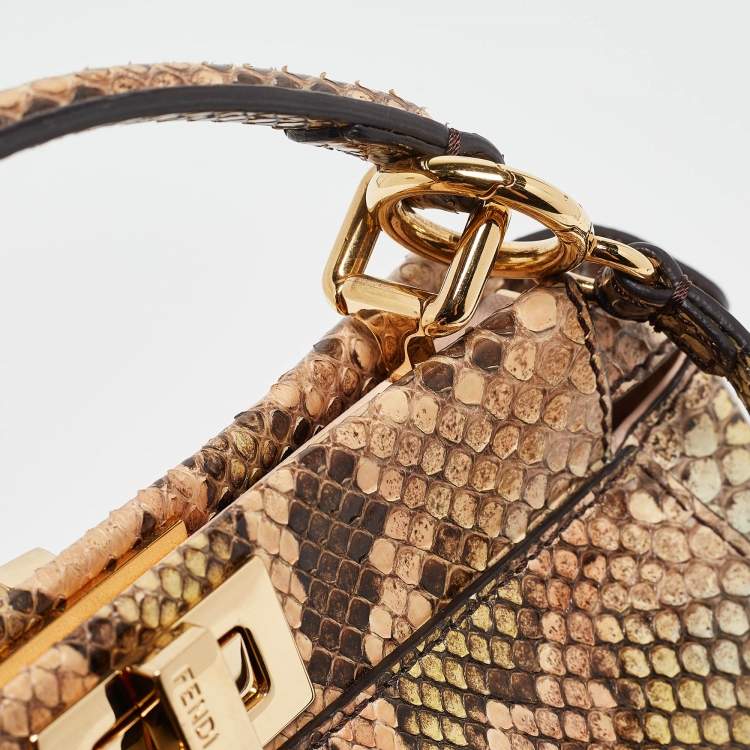 Pre Owned Fendi Multicolor Python Mini Peekaboo Top Handle Bag
