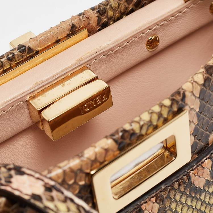 Pre Owned Fendi Multicolor Python Mini Peekaboo Top Handle Bag
