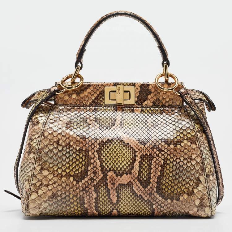 Pre Owned Fendi Multicolor Python Mini Peekaboo Top Handle Bag