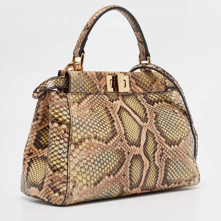 Pre Owned Fendi Multicolor Python Mini Peekaboo Top Handle Bag