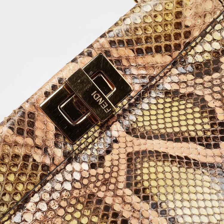Pre Owned Fendi Multicolor Python Mini Peekaboo Top Handle Bag