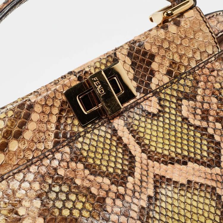 Pre Owned Fendi Multicolor Python Mini Peekaboo Top Handle Bag