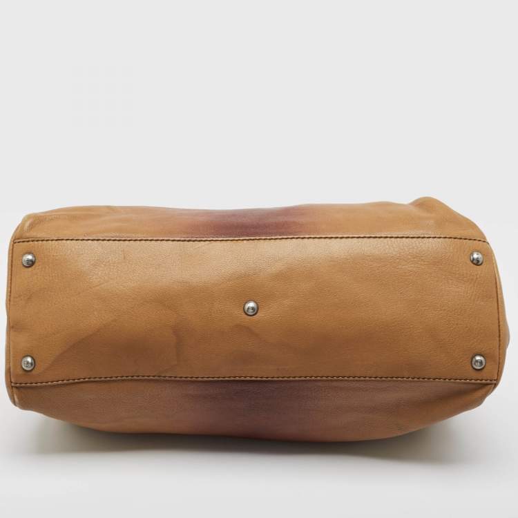 مملوكة مسبقًا Fendi Brown Ombre Leather and Calf Hair Lining Large Peekaboo Top Handle Bag