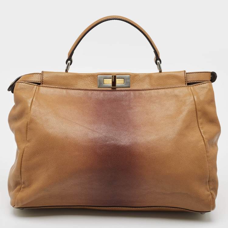 مملوكة مسبقًا Fendi Brown Ombre Leather and Calf Hair Lining Large Peekaboo Top Handle Bag