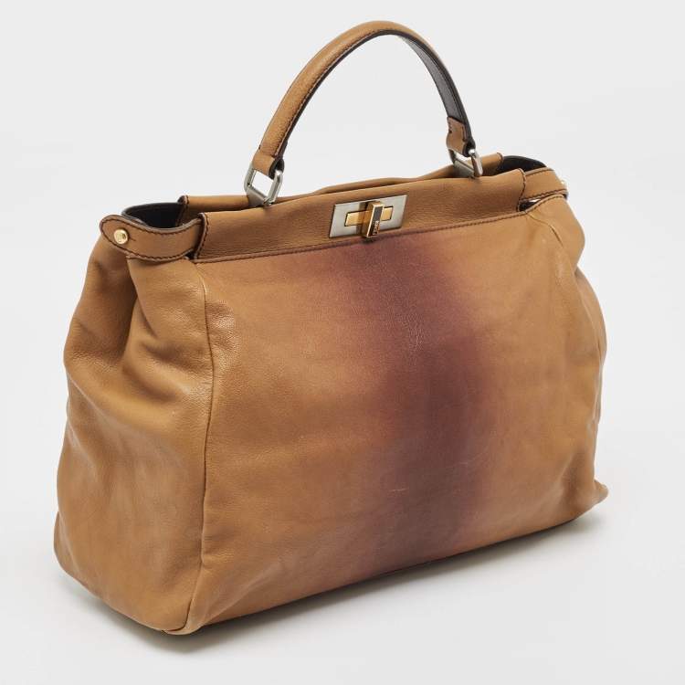مملوكة مسبقًا Fendi Brown Ombre Leather and Calf Hair Lining Large Peekaboo Top Handle Bag