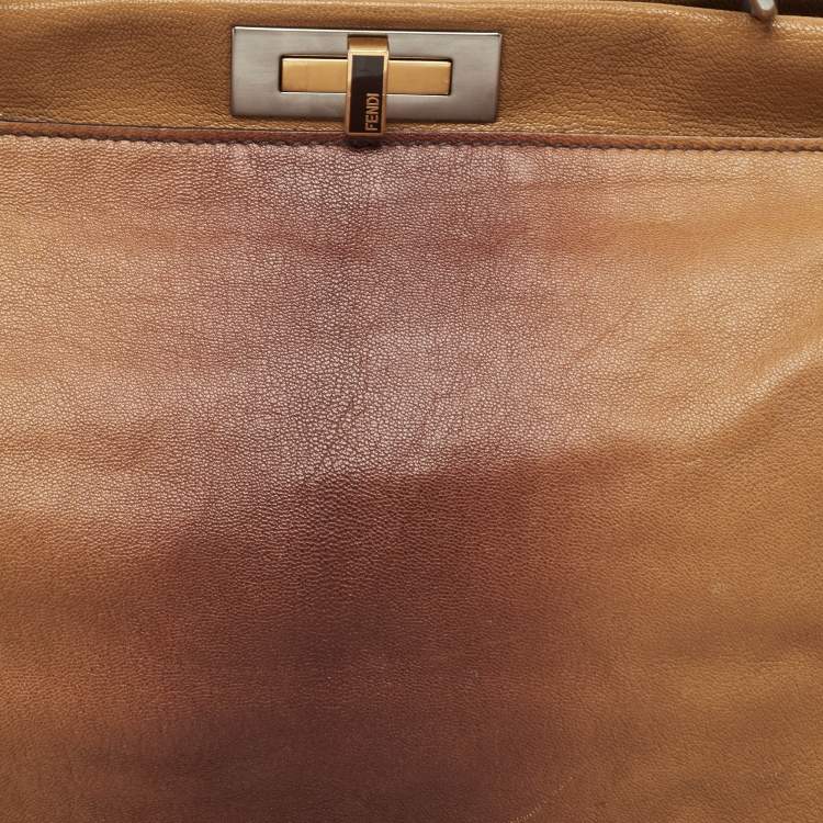 مملوكة مسبقًا Fendi Brown Ombre Leather and Calf Hair Lining Large Peekaboo Top Handle Bag