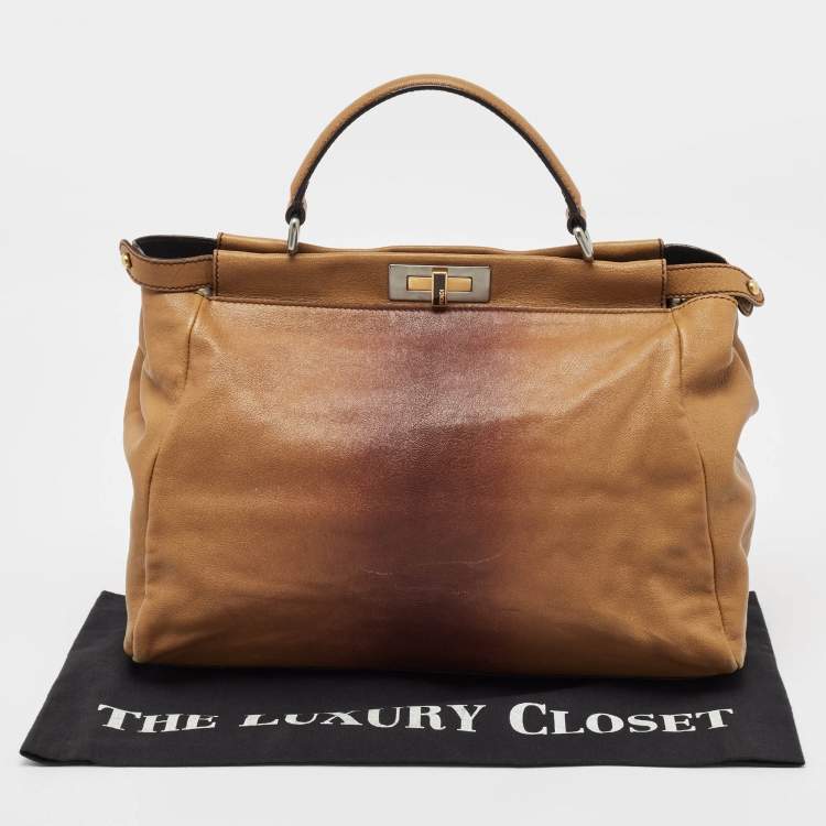 مملوكة مسبقًا Fendi Brown Ombre Leather and Calf Hair Lining Large Peekaboo Top Handle Bag
