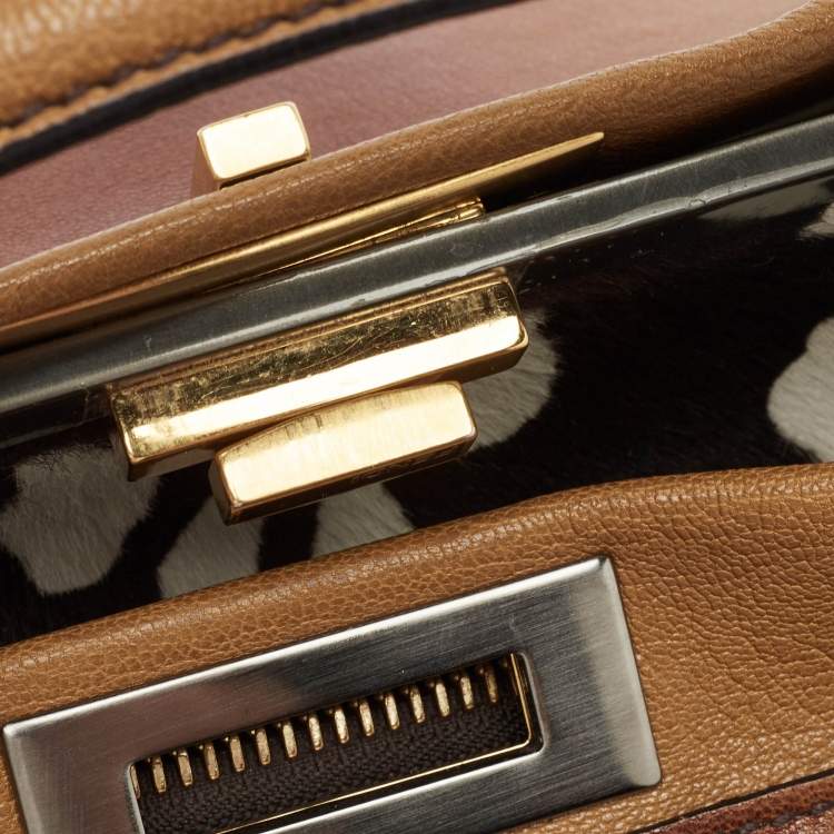 مملوكة مسبقًا Fendi Brown Ombre Leather and Calf Hair Lining Large Peekaboo Top Handle Bag