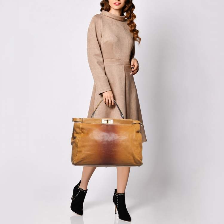 مملوكة مسبقًا Fendi Brown Ombre Leather and Calf Hair Lining Large Peekaboo Top Handle Bag