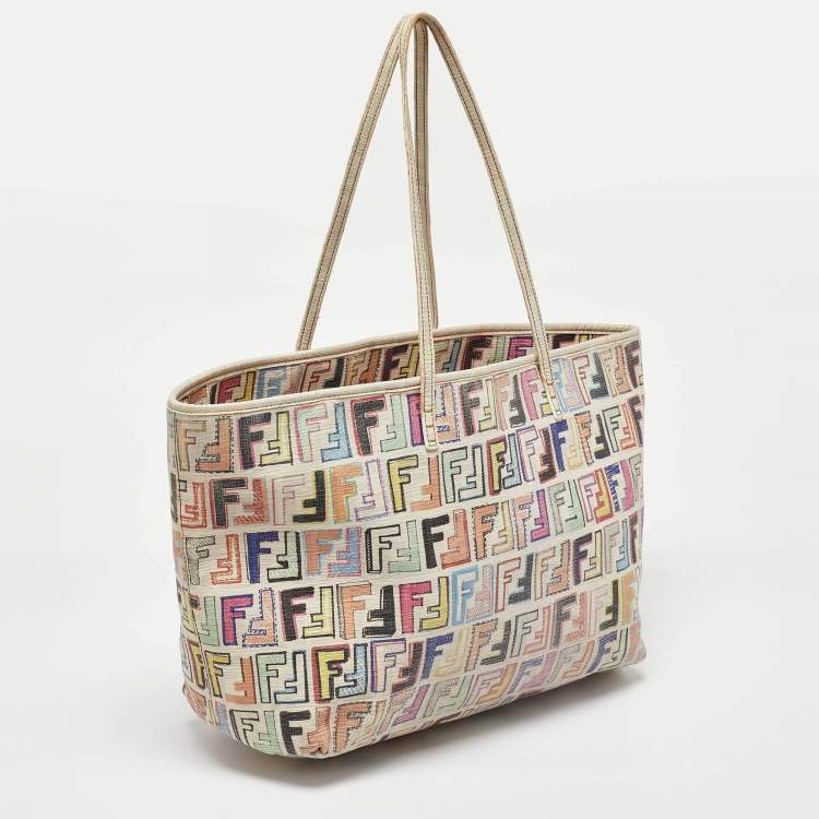 Pre Owned Fendi Multicolor Zucca Coated Canvas Large Roll Tote
