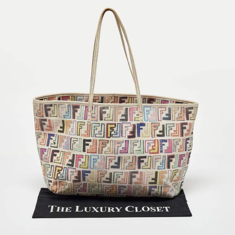 Pre Owned Fendi Multicolor Zucca Coated Canvas Large Roll Tote