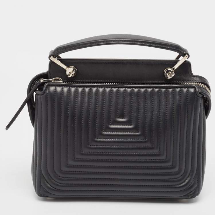 Pre Owned Fendi Black Quilted Leather Small Dotcom Click Top Handle Bag