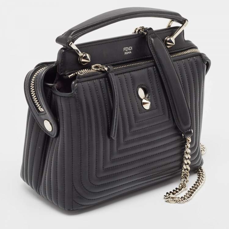 Pre Owned Fendi Black Quilted Leather Small Dotcom Click Top Handle Bag