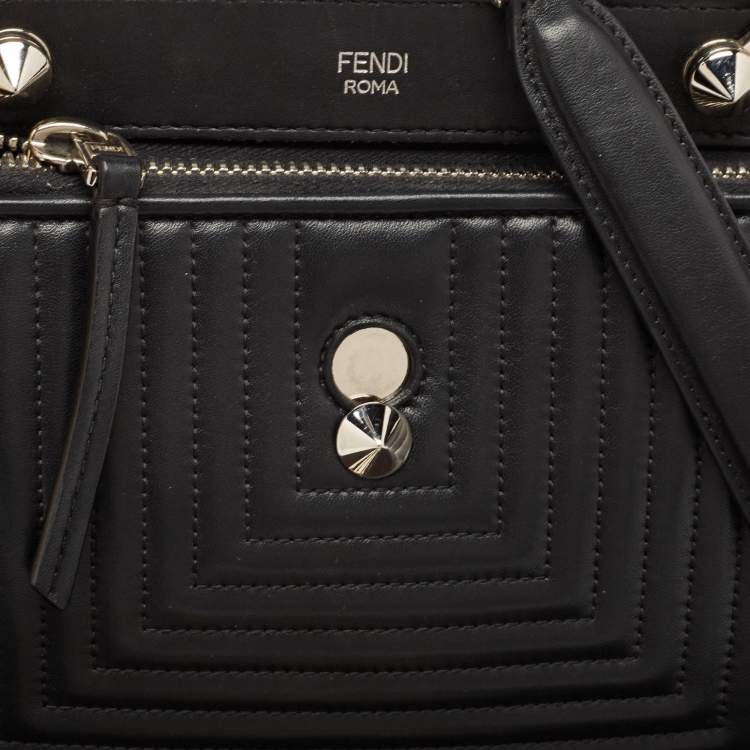Pre Owned Fendi Black Quilted Leather Small Dotcom Click Top Handle Bag