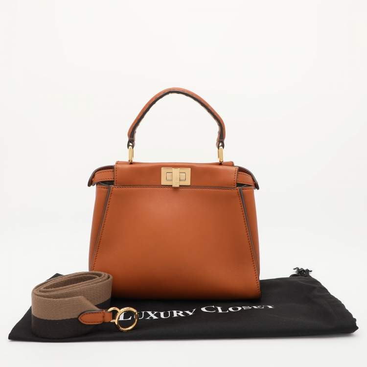 Pre Owned Fendi Brown Leather Mini Peekaboo Top Handle Bag