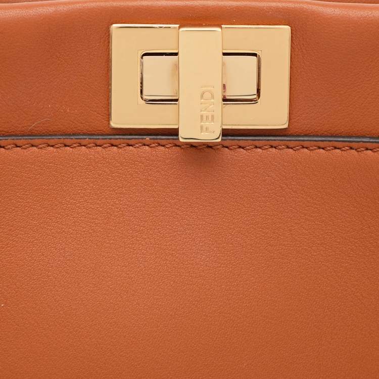 Pre Owned Fendi Brown Leather Mini Peekaboo Top Handle Bag