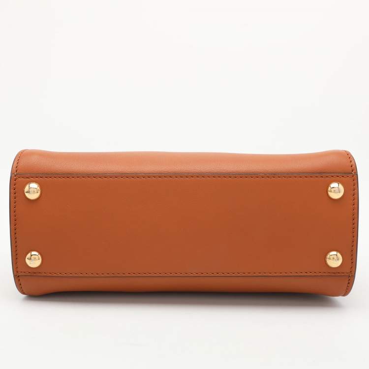 Pre Owned Fendi Brown Leather Mini Peekaboo Top Handle Bag