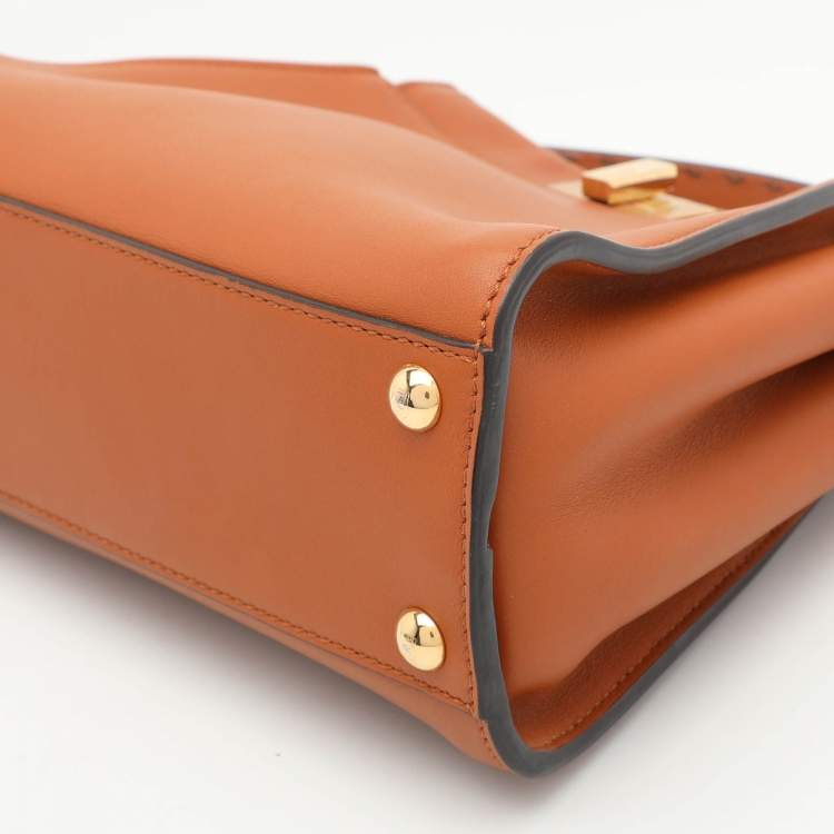 Pre Owned Fendi Brown Leather Mini Peekaboo Top Handle Bag