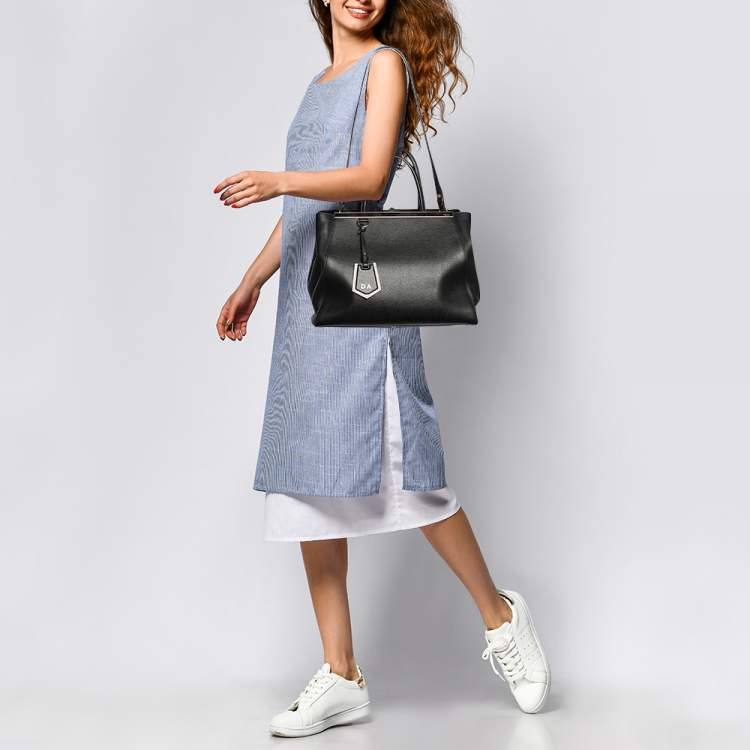 Pre Owned Fendi Black Leather Medium 2Jours Tote