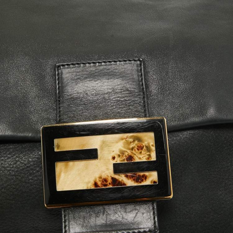Pre Owned Fendi Black Iridescent Leather Large Mamma Forever Flap Shoulder Bag