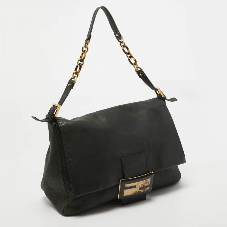 Pre Owned Fendi Black Iridescent Leather Large Mamma Forever Flap Shoulder Bag