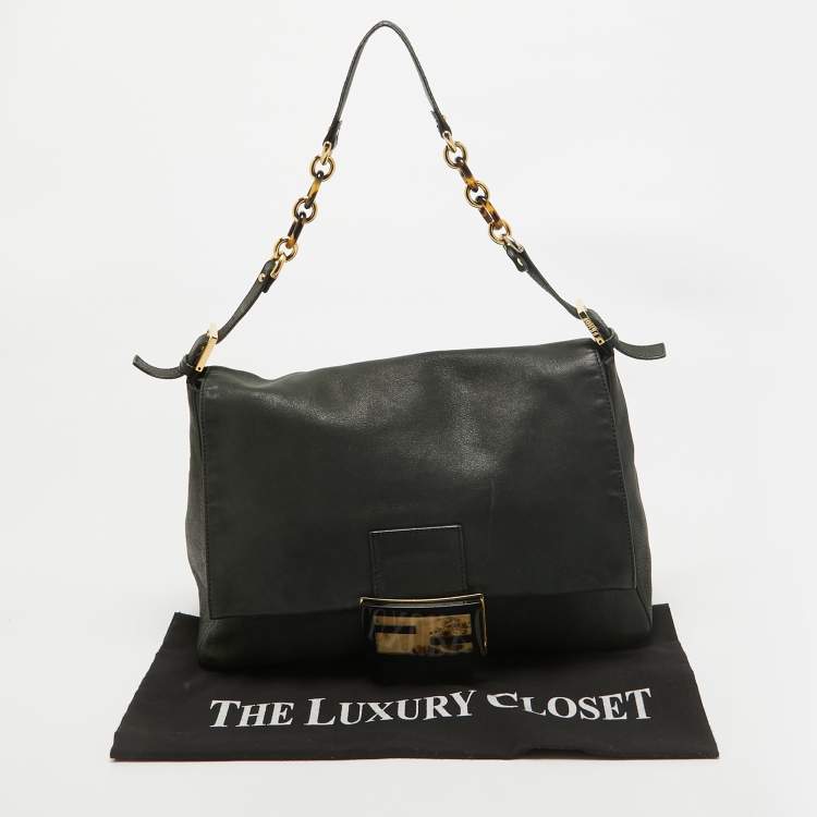 Pre Owned Fendi Black Iridescent Leather Large Mamma Forever Flap Shoulder Bag
