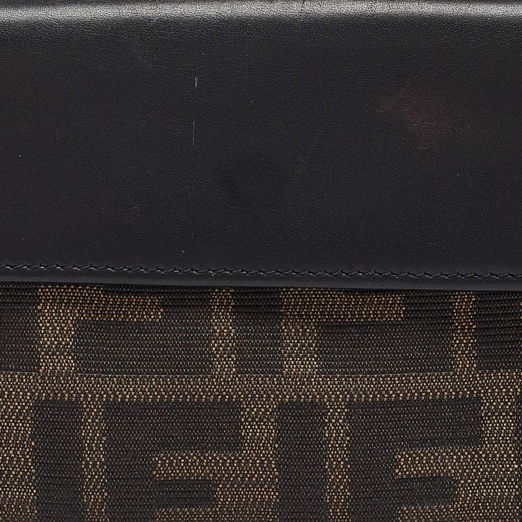 Pre Owned Fendi Black/Tobacco Zucca Canvas and Leather French Wallet