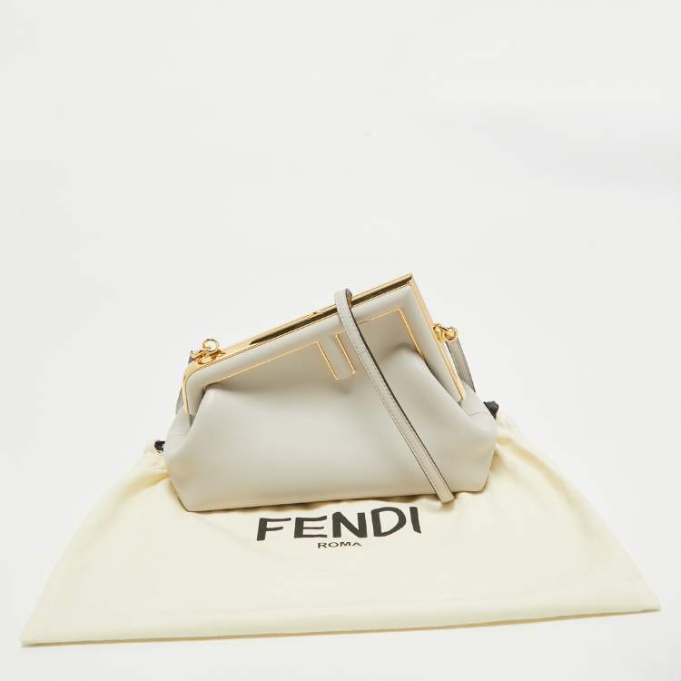 Pre Owned Fendi Grey Leather Small Fendi First Clutch