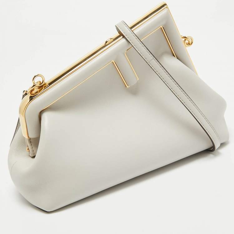 Pre Owned Fendi Grey Leather Small Fendi First Clutch