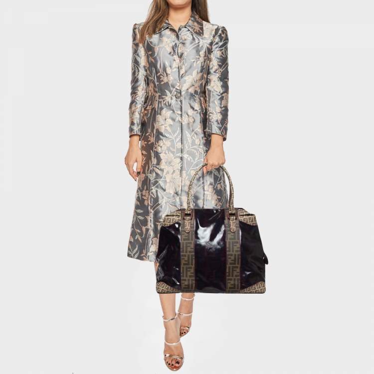 مملوكة مسبقًا Fendi Black/Beige Coated Fabric Large Mixed Media Satchel