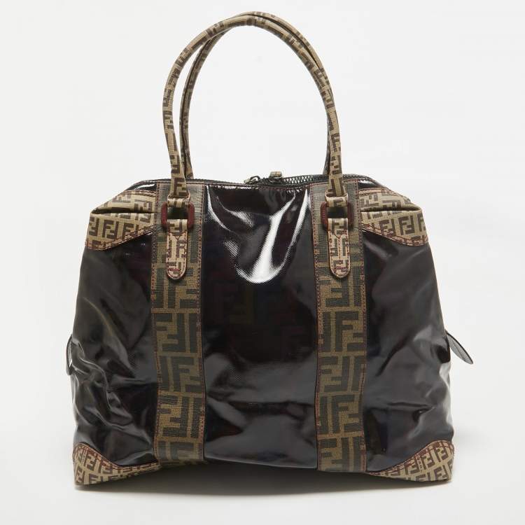 مملوكة مسبقًا Fendi Black/Beige Coated Fabric Large Mixed Media Satchel