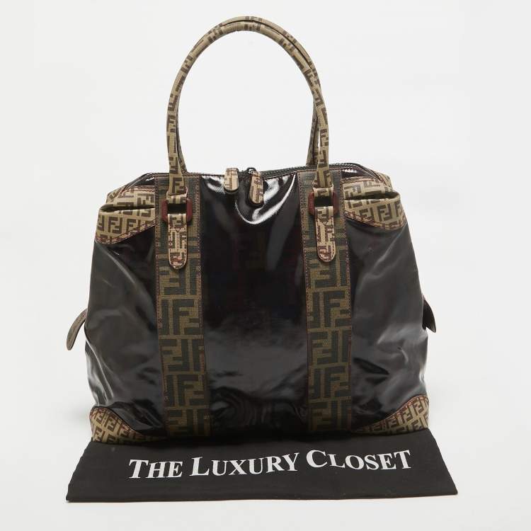 مملوكة مسبقًا Fendi Black/Beige Coated Fabric Large Mixed Media Satchel