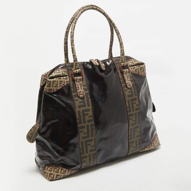 مملوكة مسبقًا Fendi Black/Beige Coated Fabric Large Mixed Media Satchel