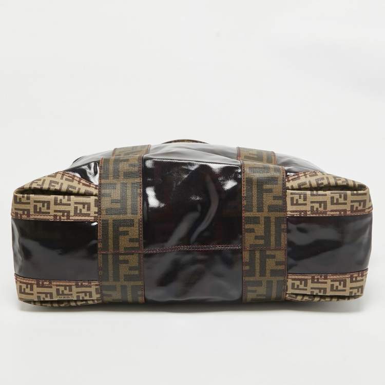 مملوكة مسبقًا Fendi Black/Beige Coated Fabric Large Mixed Media Satchel