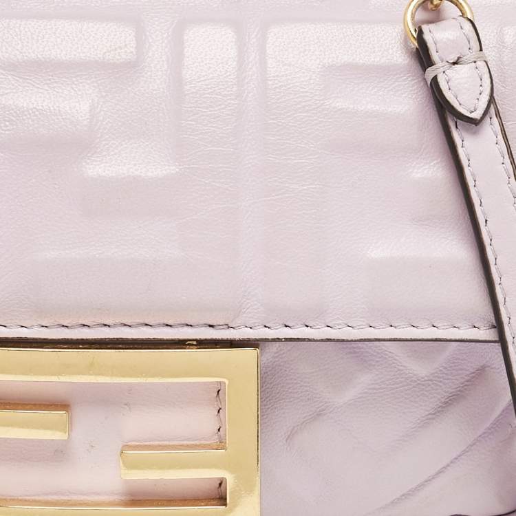Pre Owned Fendi Lavender FF Logo Embossed Leather Mini Baguette Bag