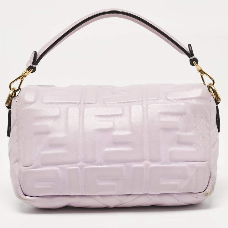Pre Owned Fendi Lavender FF Logo Embossed Leather Mini Baguette Bag