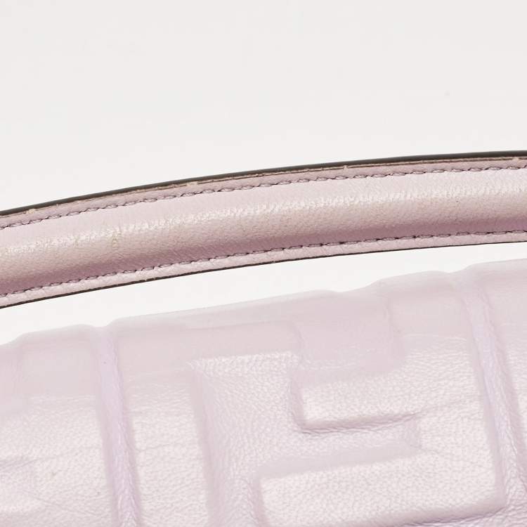 Pre Owned Fendi Lavender FF Logo Embossed Leather Mini Baguette Bag