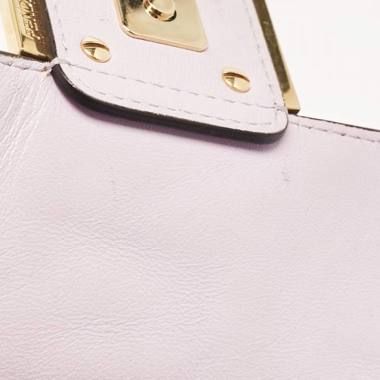 Pre Owned Fendi Lavender FF Logo Embossed Leather Mini Baguette Bag