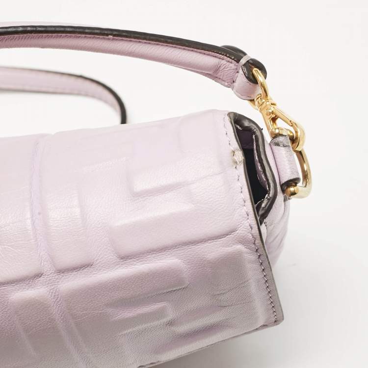 Pre Owned Fendi Lavender FF Logo Embossed Leather Mini Baguette Bag
