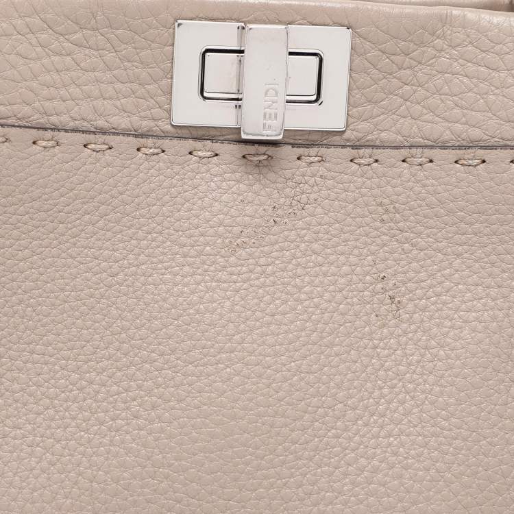 Pre Owned Fendi Beige Selleria Leather Mini Peekaboo Top Handle Bag 