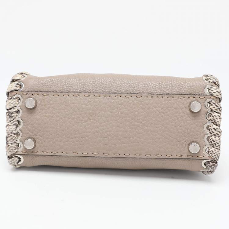 Pre Owned Fendi Beige Selleria Leather Mini Peekaboo Top Handle Bag 