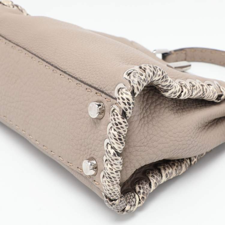 Pre Owned Fendi Beige Selleria Leather Mini Peekaboo Top Handle Bag 