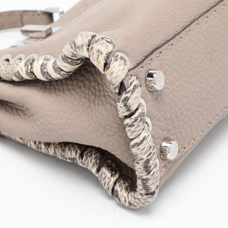 Pre Owned Fendi Beige Selleria Leather Mini Peekaboo Top Handle Bag 