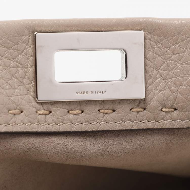 Pre Owned Fendi Beige Selleria Leather Mini Peekaboo Top Handle Bag 