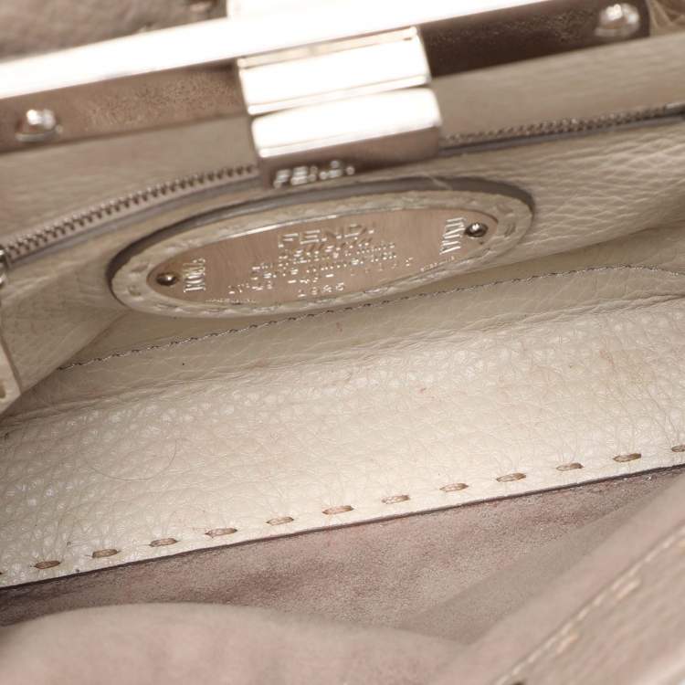 Pre Owned Fendi Beige Selleria Leather Mini Peekaboo Top Handle Bag 