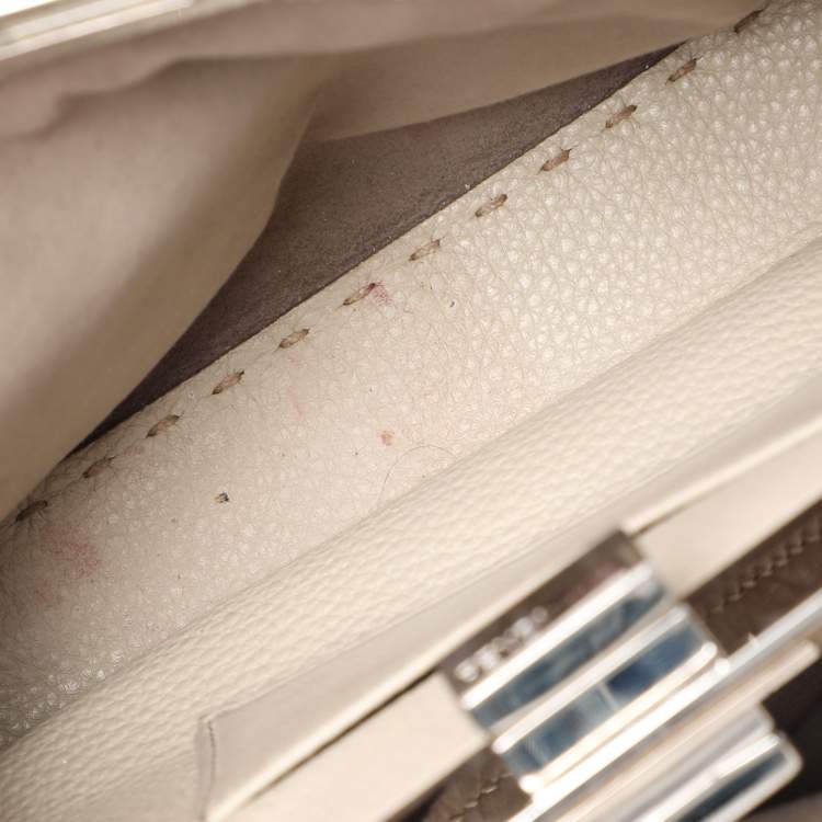 Pre Owned Fendi Beige Selleria Leather Mini Peekaboo Top Handle Bag 