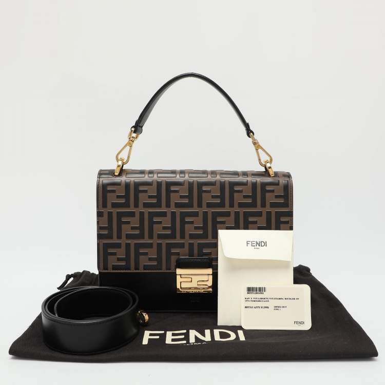 Pre Owned Fendi Black/Brown FF Embossed Leather Kan U Top Handle Bag
