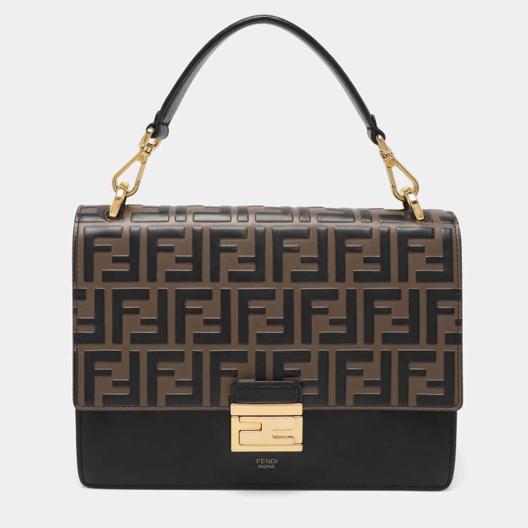 ハンドバッグ FENDI TOP HANDLE BAGS NERO Fendi Black/Brown FF Embossed Leather Kan U Top Handle Bag