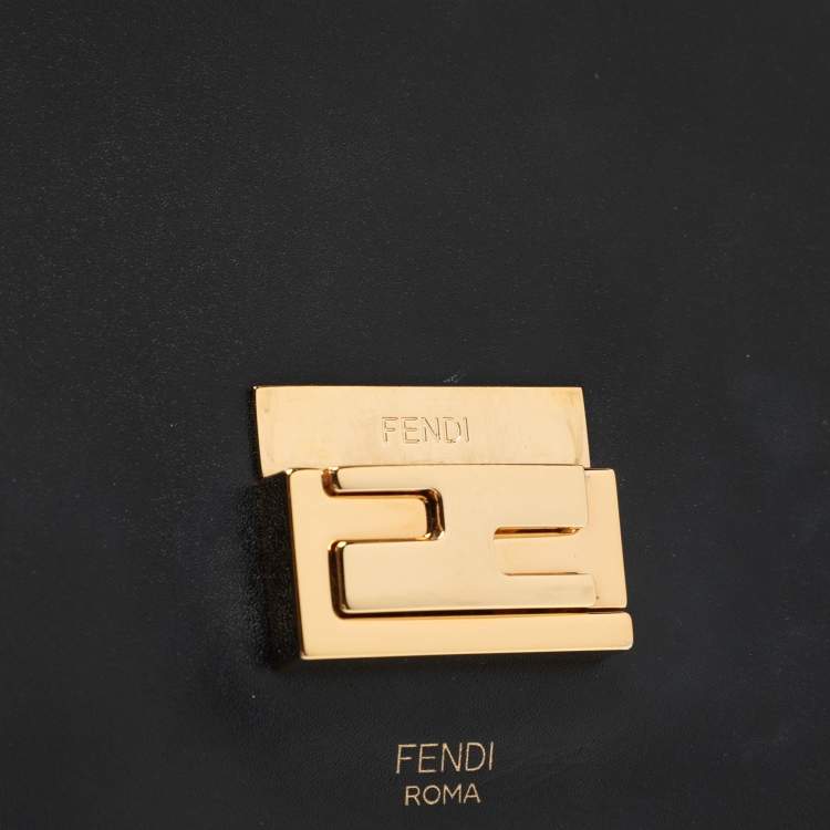 Pre Owned Fendi Black/Brown FF Embossed Leather Kan U Top Handle Bag