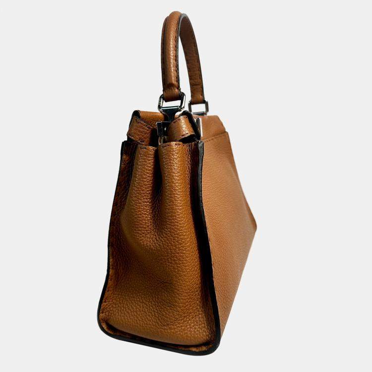 Pre Owned Fendi Brown Leather Medium Peekaboo Bag
